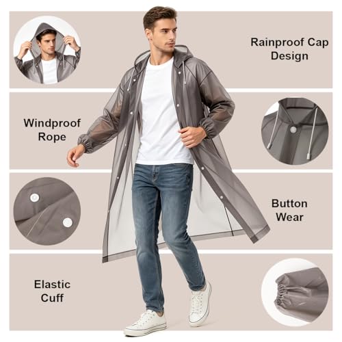 Image of PALAY 3PCS Family Raincoat Set EVA, 2 Adult & 1 Kids Waterproof Hooded Rain Ponchos, Reusable Lightweight Rain Gear with Snap Closure, Portable Outdoor Travel Rainwear for Men Women Children