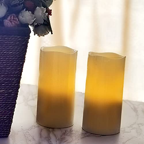 Image of Real Wax Battery Operated Flameless LED Pillar Candles w /Remote 3x6 inch 2 PCS