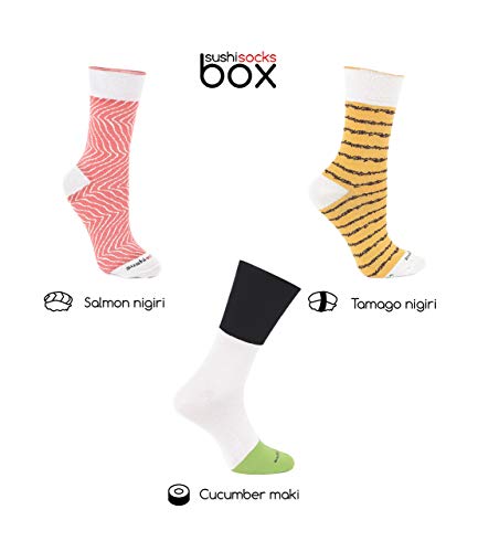 Rainbow Socks - Men's Women's - Sushi Socks Box Tamago Cucumber Salmon - 3 Pairs3