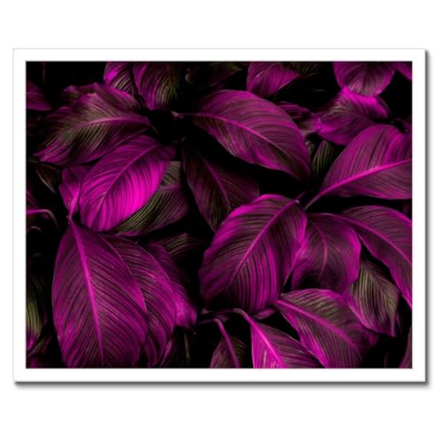 Poster feuilles fuchsia cadre noir pour colorer un mur blanc triste