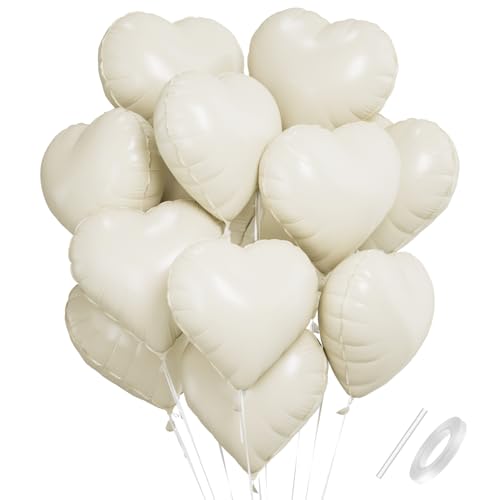 Herzluftballons Cremeweiß Beige Herz Folienballon 18 Zoll Creme Herzluftballons Hochzeit Set Herzballons Helium Herz Luftballon für Geburtstag Hochzeit Verlobung Anniversary Valentinstag