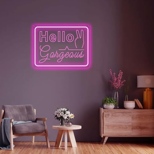 Image of Hello Gorgeous Neon Sign Wall Decor Pink LED Neon Lights for Girls Christmas Memorial Day Birthday Wedding Party Home Lover Room Bathroom Decorations Gifts