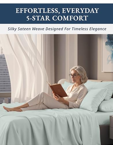 Image of LANE LINEN Cotton King Size Sheets Set 100% Egyptian Cotton Sateen - Murmur | King Sheets Cooling - 4-Piece Set, For Guests And Everyday Use, For A Silky Hotel-Style Bed, Softer With Every Wash