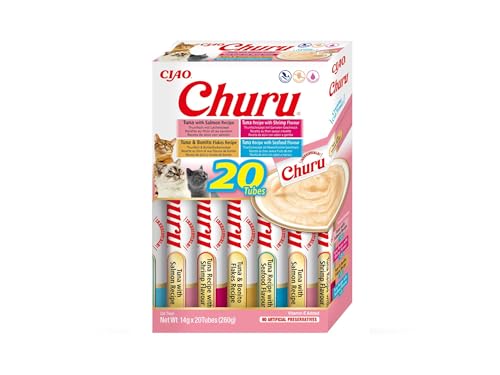 INABA Churu Snack para Gatos, Multipack Atún y Pollo, 20 Sticks x 14g