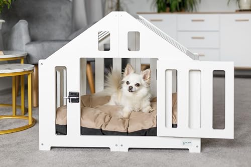 Pet World Design Caseta para Perros y Gatos de Interior, Hecha de Madera, Jaula para Perros, Cama, Casa para Mascotas, Cómoda, Blanco