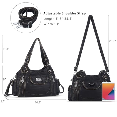 Image of Angel Kiss Purses for Women, Large Shoulder Bag Hobo Tote Purse Mutipocket Faux Leather Satchel Hobo Purse