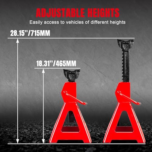 Image of Big RED 12 Ton Jack Stands with Lock Adjustable Height to 28.15'',Heavy-Duty Car Jack Stands Fit for Cars, SUVs, and Most Automobiles, Red, 2 Pack