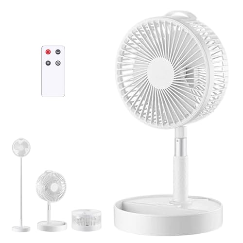 Ezcool Cordless Fan Rechargeable Foldable Standing Fan EzcoolPortable Fan Adjustable Height & Adjustable Speed & 360 Rotation 7200mAh Large capacity For Home Office Bedroom Camping Travel (White)