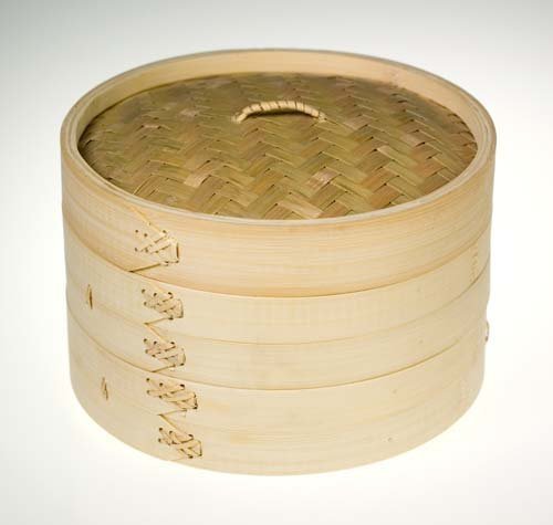 ECS Round Bamboo Steamer - Two Layer with One Lid and Free Dim Sum Paper (10")