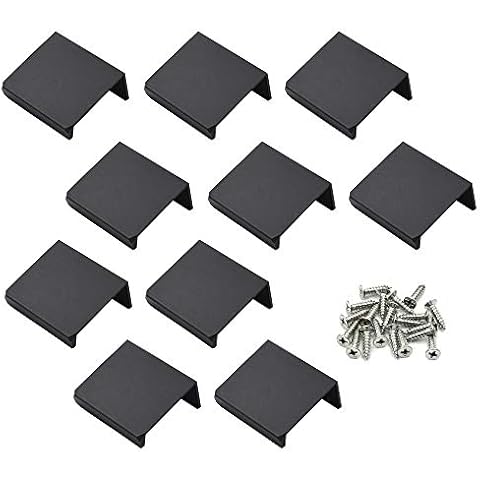 LC LICTOP 35mm/1.37" Flat Black Aluminum Finger Edge Pull Concealed Handle for Home Kitchen Door Drawer Cabinet 10PCS Cover