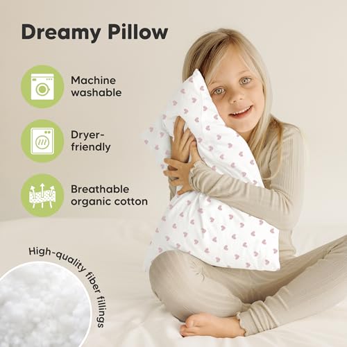 Image of KeaBabies 2pk Toddler Pillows 2 Year Old to 5,13x18 Kids Pillow (Hearts) | Soft Organic Cotton Kids Pillow for Sleeping, Travel, School, Daycare, Nap, Toddler Bed, Machine Washable, Without Pillowcase