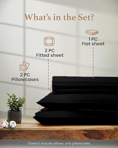 Image of Good Sleep Bedding Split King Sheet Set for Adjustable Bed, 5 Piece, 100% Egyptian Cotton King Split Sheets for Adjustable Bed, Sateen Weave, 16 inch Deep Pocket Sheet Set - Black