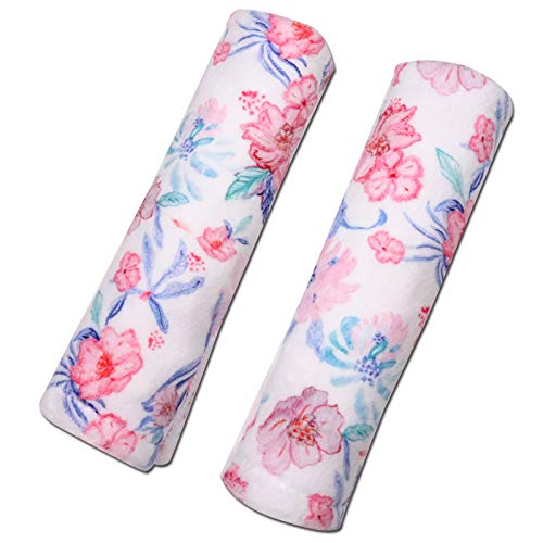 Image of Baby Car Seat Belt Covers, Floral Stroller Seat Strap Covers, Car Seat Straps Shoulder Pads for Girls Boys, Mink Seat Belt Protectors for Car Seats /Pushchair, for Kids Newborn Infants Toddlers