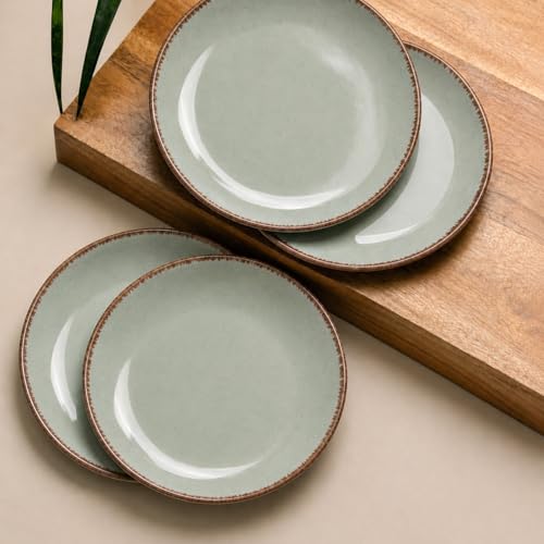 Image of The Earth Store Glossy Mint Marble 7 Inch Ceramic Quarter Plates Set of 4 | Microwave & Dishwasher Safe Plate | Half Plate for Dessert, Snacks, Dinner | Snack Plates for Gifting, Daily Use
