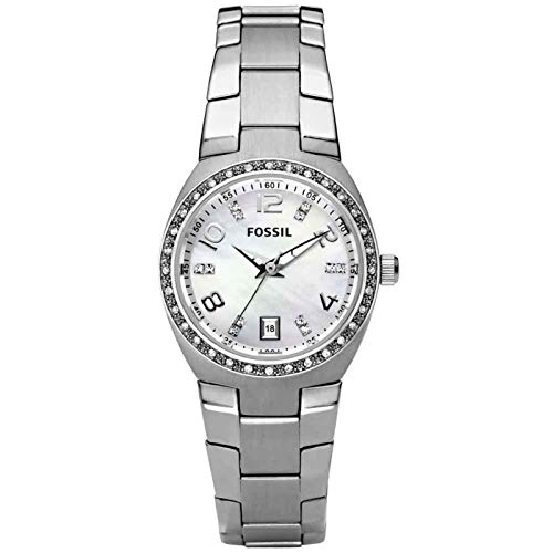 Fossil Reloj para mujer Colleague, movimiento de cuarzo, caja de acero inoxidable plateado de 28 mm con correa de acero inoxidable, AM4141
