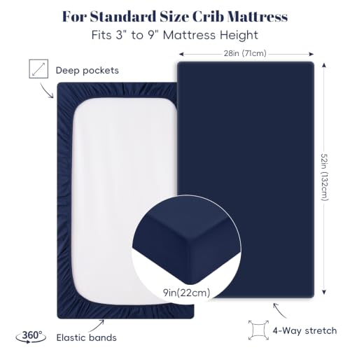 Image of PHF 3 Pack Soft Dinosaur Crib Sheets Fitted, Comfy Breathable Baby Sheets for Boys Girls, 28x52 Inches Fits Standard Crib and Toddler Mattresses, Navy Dinosaur