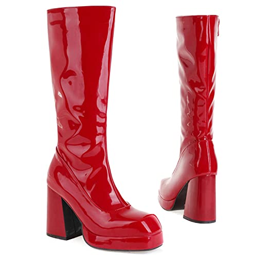 LanreyTaley Women Fashion Boots Platform Knee High Chunky Block High Heel Boots Zipper Cosplay Boots