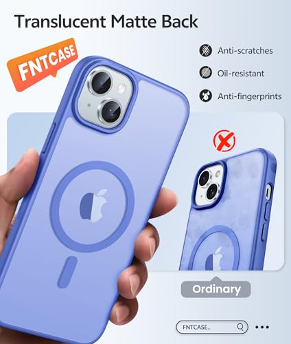Image of FNTCASE for iPhone 15 Case: for iPhone 14 Case & iPhone 13 Case [Compatible with Magsafe] Translucent Matte Cases with [Screen Protector] Military Grade Shockproof Protective Phone Cover - Ultramarine | Magnetic