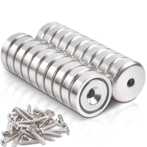 20 Pièces Aimants Puissants Neodyme 6 KG Force 16 x 5 mm avec Trou et Capsule, Aimant Neodyme avec Vis et Coussins en Acier, pour Réfrigérateur Cuisine...