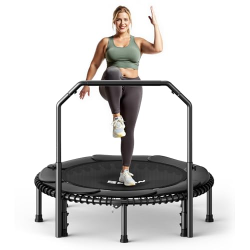 B BCAN 48 Rebounder Trampoline for Adults 250kg Foldable Mini Trampoline with Adjustable Foam Handle Mute & Pre-assembled Fitness Trampette Indoor