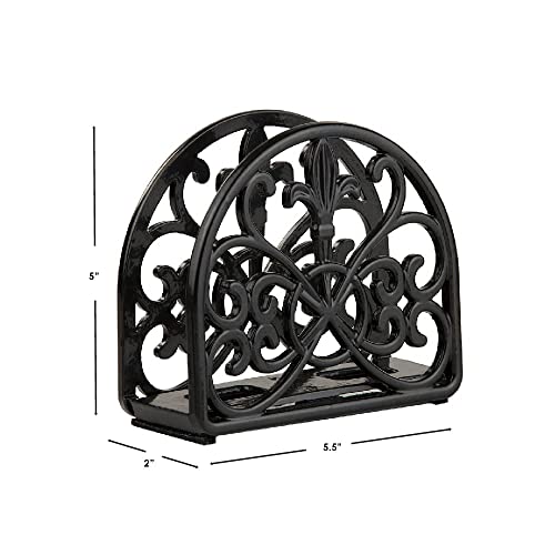 Fleur De Lis Design Cast Iron Napkin Holder, By Home Basics (Black) / Napkin Holders For Kitchen/Table Napkin Holder With Non-Skid Feet/Doubles As Storage For Small Papers #TOP6