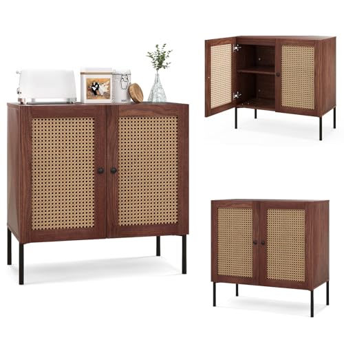 KOMFOTTEU Sideboard Anrichte mit 2 Türen aus Rattan, Buffet...