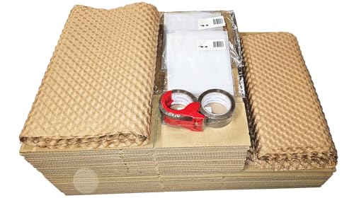 Kit Déménagement T3 – 67 pièces : 20 cartons standard 55x35x30 cm, 20 cartons livre 34x26x32 cm, 20 papiers bulle, 2 adhésifs 4,8 cm x 68 m + 1...