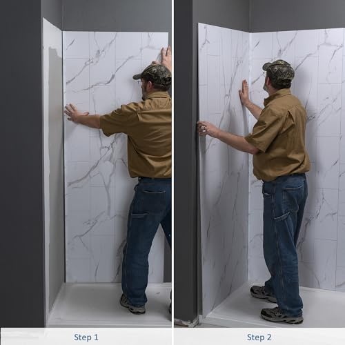 Palisade 78in x 36in x 36in Waterproof Vinyl Corner Shower Surround Kit with Accessories in Cracked Slate - Thumbnail 5