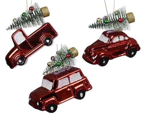Kaemingk Enfeite para árvore de Natal para carro, plástico, 9 cm, figura para pendurar, 1 unidade, sortidos, inquebrável, decoração para árvore de Natal e pendente para árvore de Natal, veículo