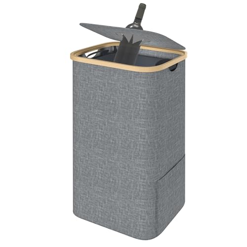 AufuN Contenitore da 100 l con coperchio, grande raccoglitore di bottiglie con foro, contenitore con due borse per il trasporto, grigio e vetro vecchio, per cucina e ripostiglio