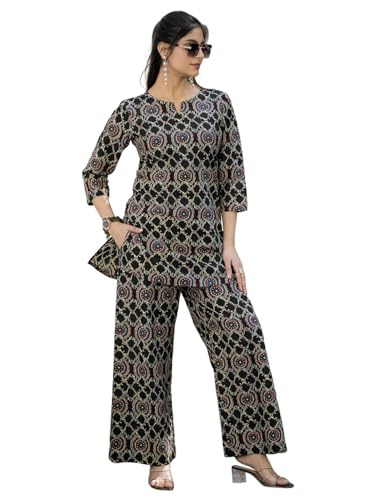 Image of Pinkmint Women's Pure Cotton Co Ord Set l Kurta Sets for Women |Kurta Sets| Printed Kurta with Pant l Stylish Pocket & 3 /4 Sleeve Women Co-ord Set (Avaiable in Plus size)