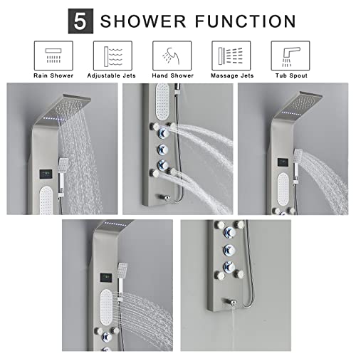 Led Shower Panel Tower System Wall-Mounted Complete Shower Column With Rain Massage Full Body Shower Jets Tub Spout Handheld Shower, Brushed Nickel… #TOP1