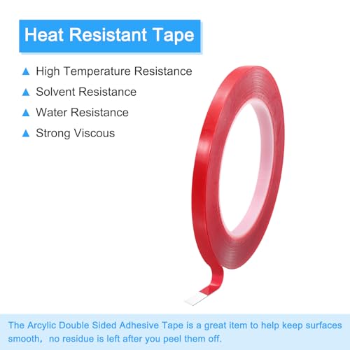 Image of MECCANIXITY Heat Resistant Tape, 32.8ft x 0.16 Inch High Temperature Resistant Acrylic Double Sided Adhesive Tape 0.5mm Thick Red for Electrical Repair Pack of 5