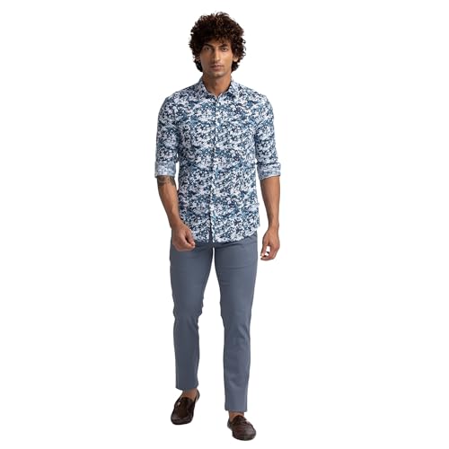 Image of Parx Men's Cotton Blend Print Pattern Low Rise Tapered Fit Flat Front Casual Trouser