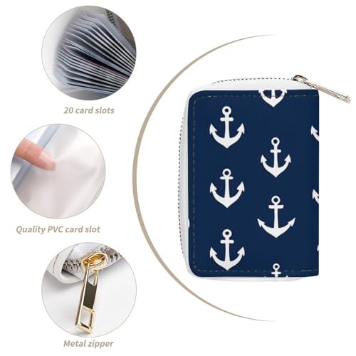 Portable Slim Wallet for Men Women, Pu Leather Credit Card Holder with 20 Slots Nautical Anchor Navy Card Coin Organizer Bag4