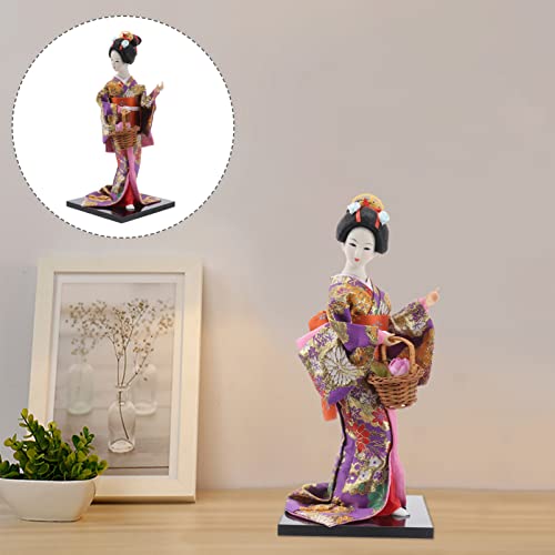 NOLITOY Japanese Kimono Geisha Doll Asian Kimono Doll Geisha Collectible Statue Humanoid Girl Sculpture Table Traditional Kokeshi Dolls for Office Home Decorations