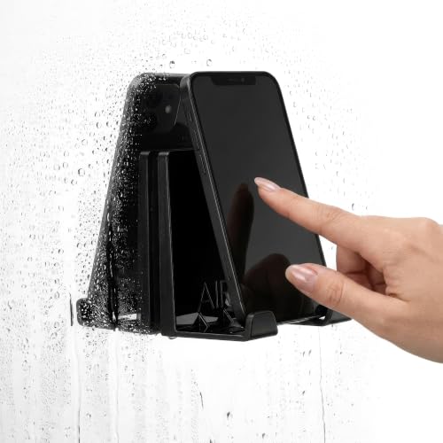 Image of AIRSTIK Cell Phone Holder for Glass Shower, Mirror & Window, Black