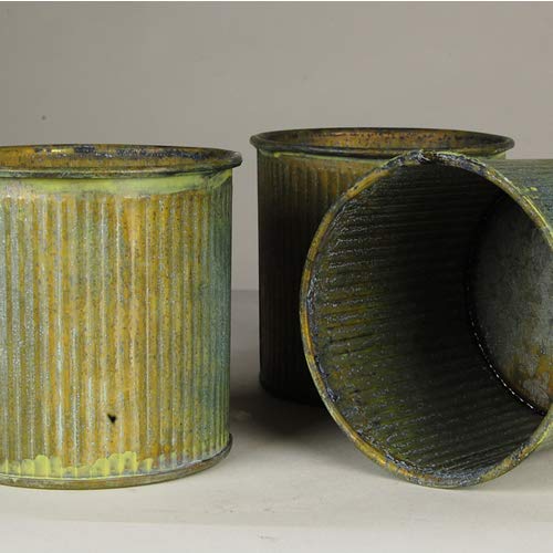 Cys Excel 6Pcs (H-3" D-2.85") Green Corrugated Zinc Metal Planter Pots | Cylinder Succulent Planters | Rustic Antique Candle Holder Containers #TOP2