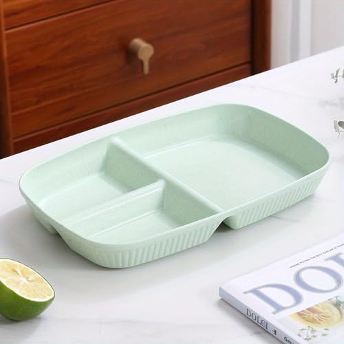 Image of Unbreakable & Reusable Divided Plates for Wedding, Birthday Party, Sushi, Snacks, Cake, Meat & Appetizers, Pasta, Noodles Microwave and Dishwasher Safe Dinnerware (Nordic Green, Pack of 2)