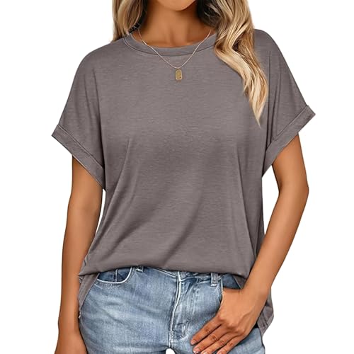 Listado de Ropa Blusas Top 10. 42 Camiseta de Verano de Manga Corta para Mujer,Sudadera Casual de Moda,para Entrenamiento,Yoga,Correr,Gimnasio,Ocio,Corte Holgado (MX/US, Alfa, Grande, Regular, Regular, Gris)