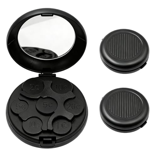 LIULINY 2 Pcs Etui à Pièces en Euros, Monnayeur Pièces Euro avec Miroir, Boîte à Monnaie Portable 7 Compartiments, pour Voyages, Hommes et Femmes, 2 Euros...
