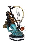 Mermaid Play harp Bronze Statue - Size: 13" L x 8" W x 22" H.