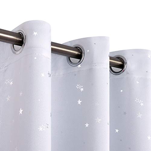 Image of BGment Kids Room Curtains for Bedroom - Grommet Thermal Insulated Silver Star Print Room Darkening Curtains for Living Room, Set of 2 Panels, 52 x 72 Inch, Greyish White