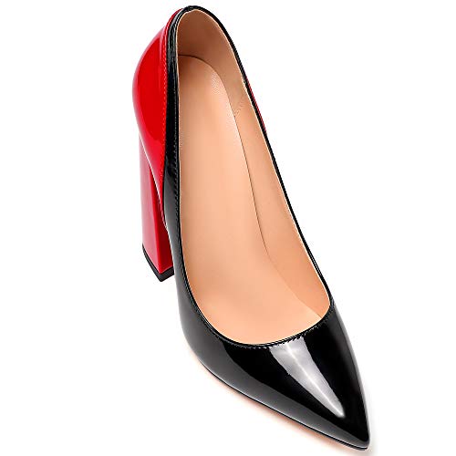 YODEKS Women's Block High Heel Pumps Sexy Pointed Toe Heels Slip On High Heel Comfort Shoes, 4.7 Inches Patent Lesther Business Shoes for Party Office Wedding Dress3