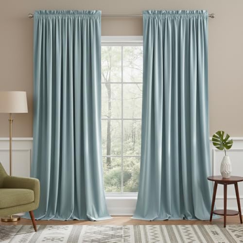 NICETOWN Velvet Curtains 84" Length for Bedroom, Stone Blue Room Darkening Velvet Curtains Thermal Insulated, Luxury and Thick Window Treatment, 52" W
