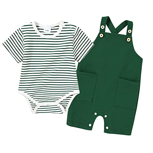 Image of YALLET Newborn Baby Boy Clothes Infant Boy Outfits 3 6 12 18 Months Romper+Bib Suspender Shorts Summer Bodysuit Overalls Set