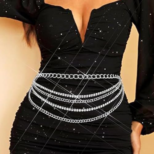 Bodiy Multilayer Waist Chain Belt Cuban Crystal Sparkly Belly Chains Rave Body Jewelry Accessories for Women and Girls4