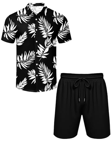 LecGee Men's Hawaiian 2 Piece Shirts and Shorts Set Summer Beach Matching Set Outfits Summer Tracksuit2