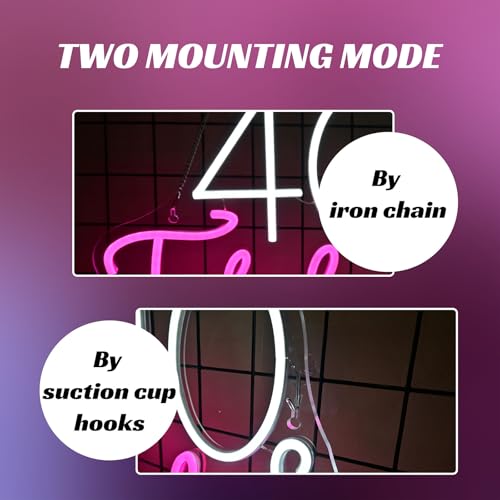 Image of 40&Fabulous LED Neon Sign Pink Light Up for Birthday Party Wall Decoration | 14.4IN*12.5IN,Five level brightness adjustment,USB power,For Bar,Club,Pub,Personal space,Birthday party,Ladies' Room,Salon