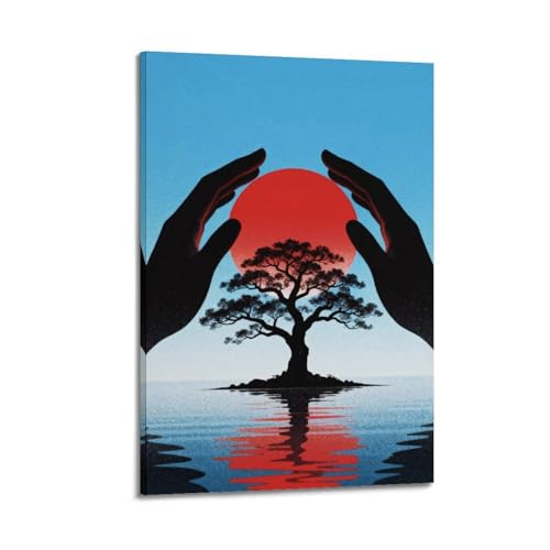 Toile murale salon et chambre coucher tableau reflet eau soleil rouge 30x45 cm